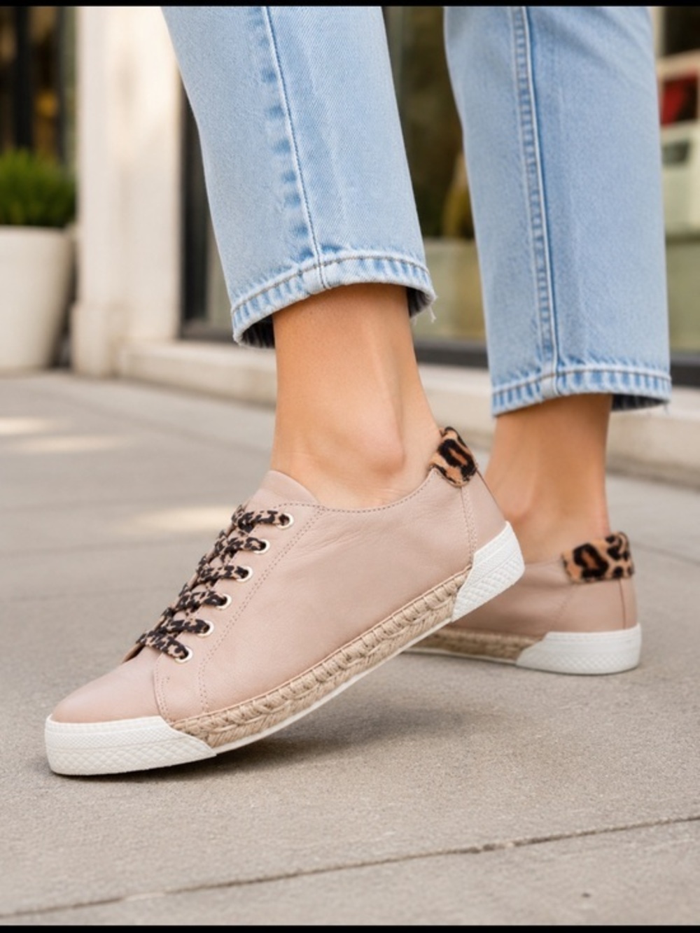 Franco Sarto Womens Size 9 Blush Pink Leather Sneakers Leopard Print Lace Up